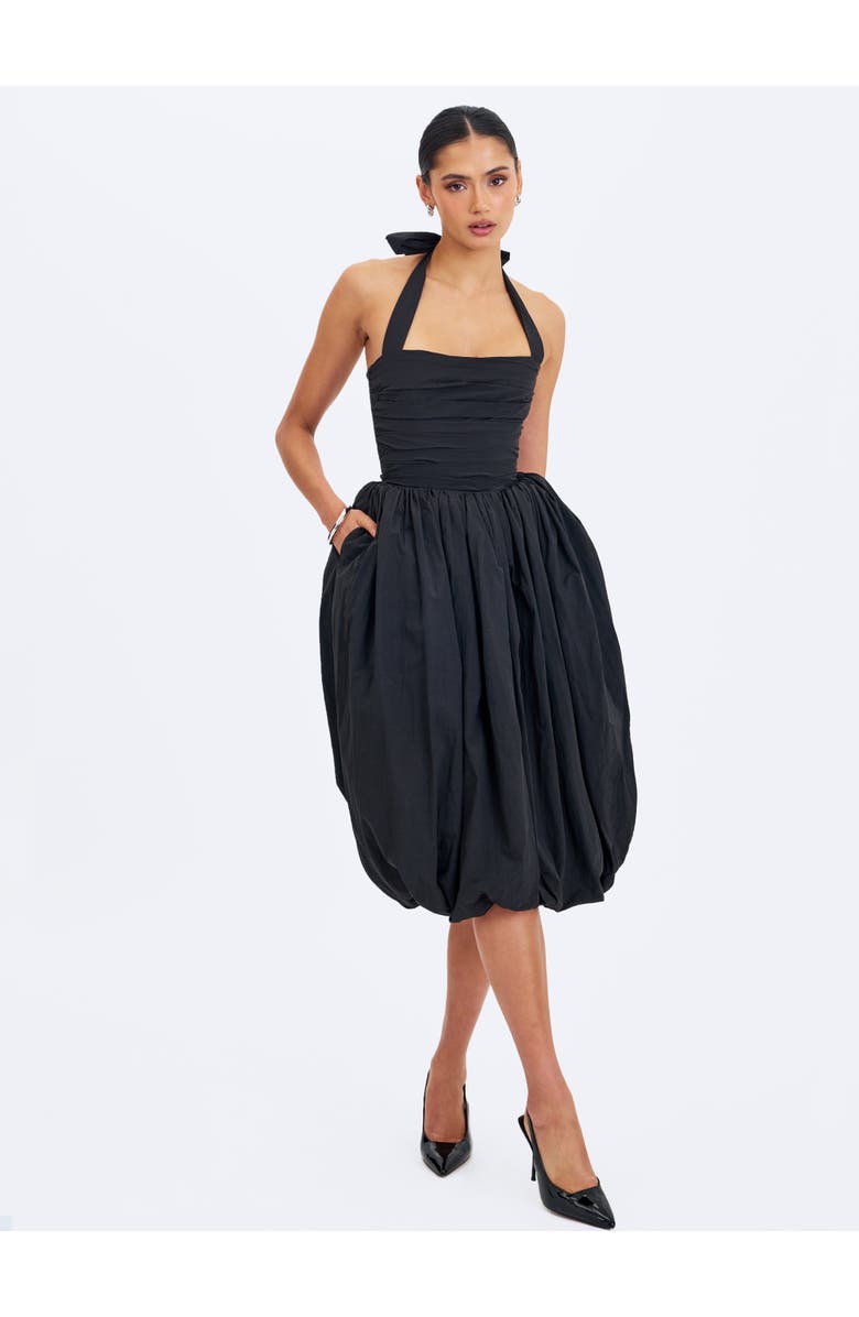 Miss Circle Veradis Taffeta Halter Bubble-Hem Midi Dress, Alternate, color, Black