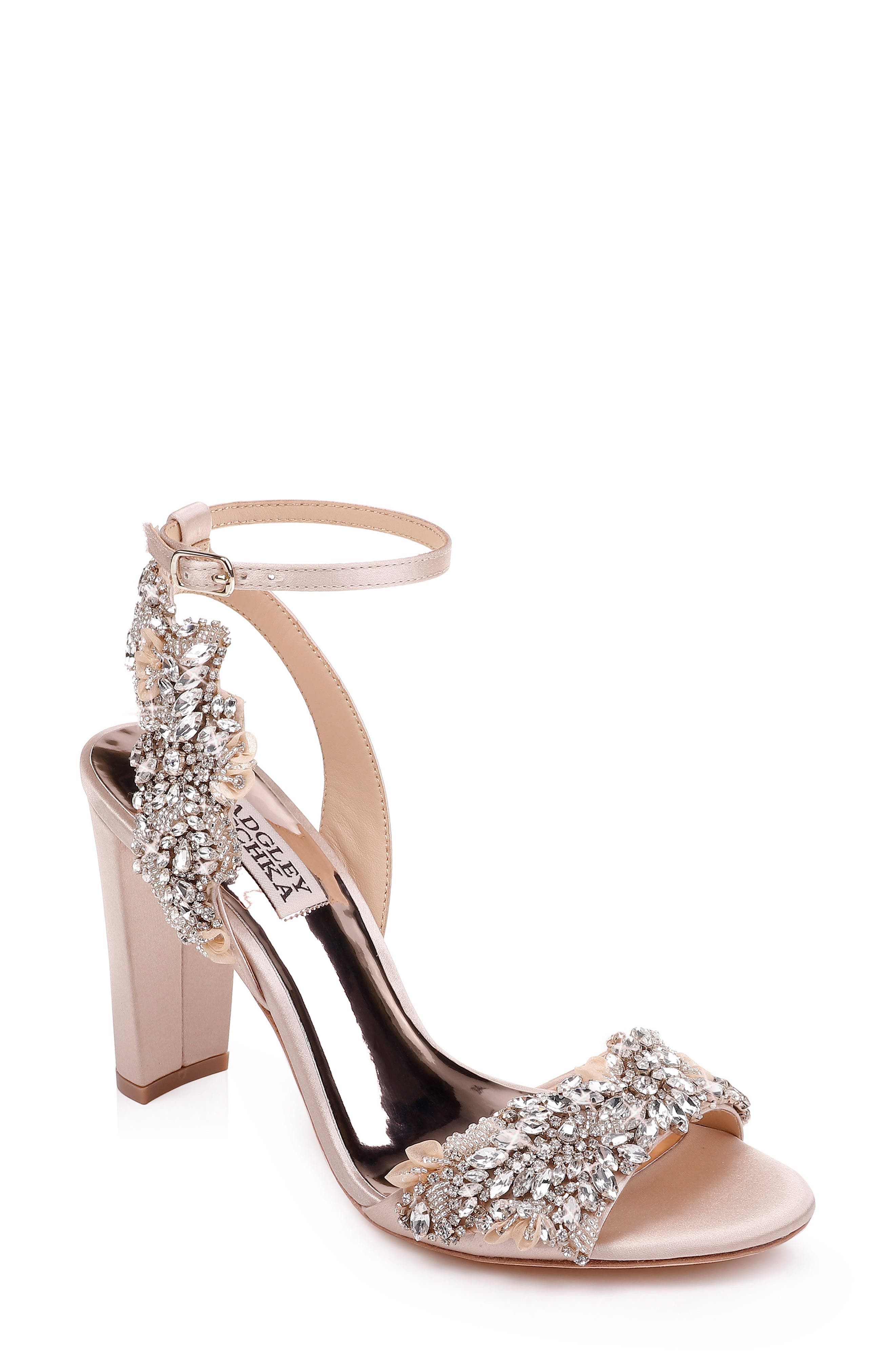 Badgley Mischka Libby Ankle Strap Sandal, Main, color, NUDE SATIN
