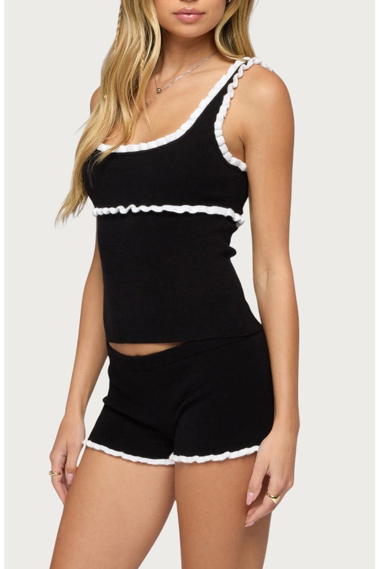 Saffra Contrast Ruffle Knit Top, Alternate, color, BLACK