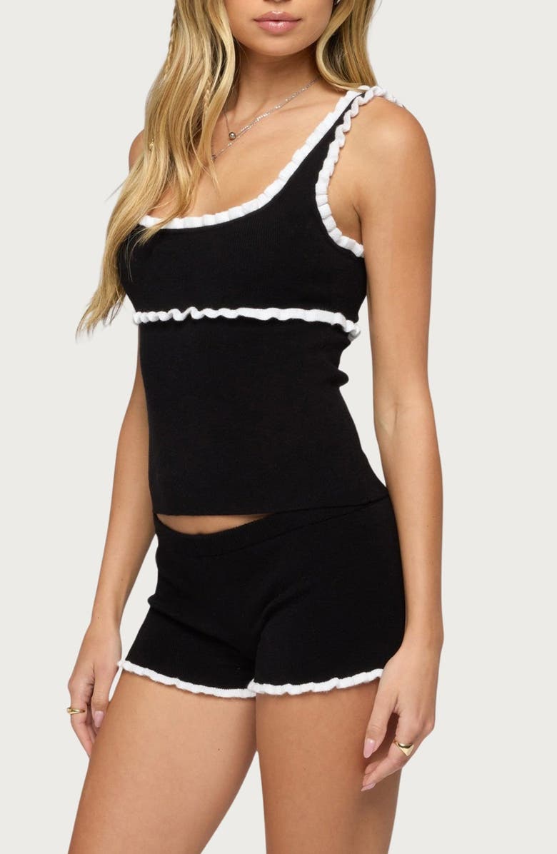 EDIKTED Saffra Contrast Ruffle Knit Top, Alternate, color, 