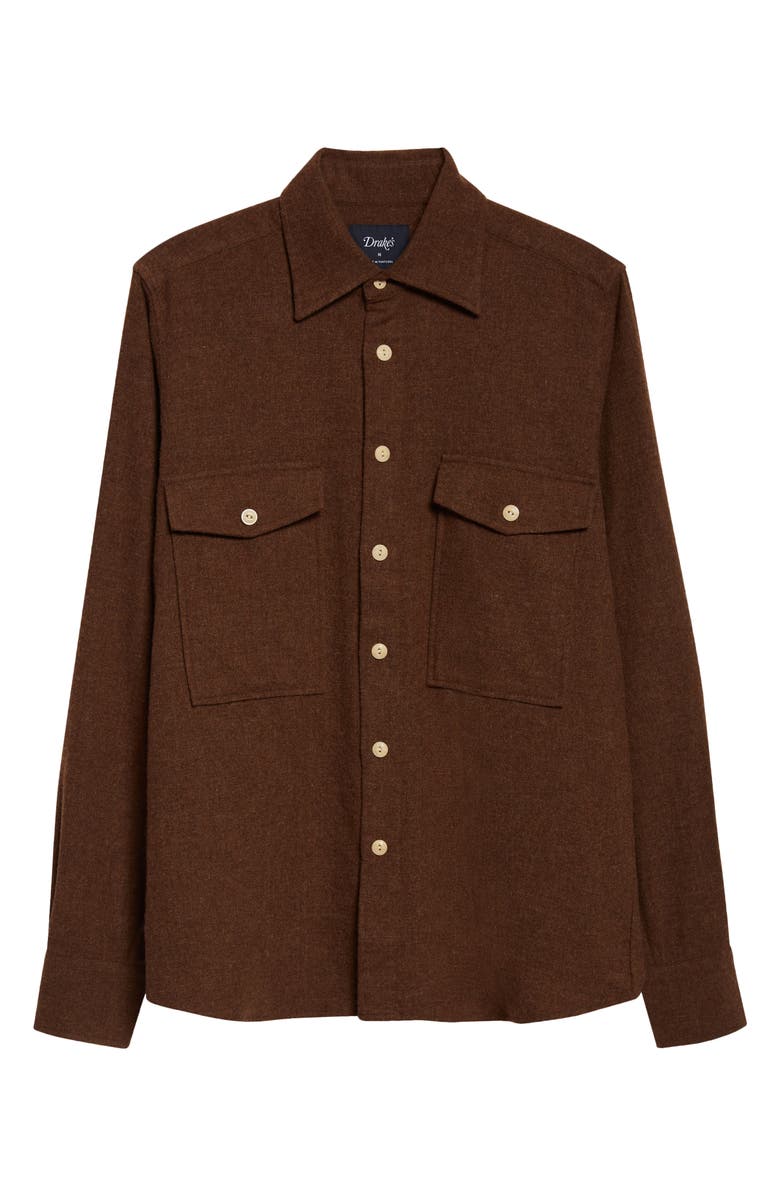 Drake's Relaxed Wool Button-Up Shirt, Alternate, color, Cocoa Brown