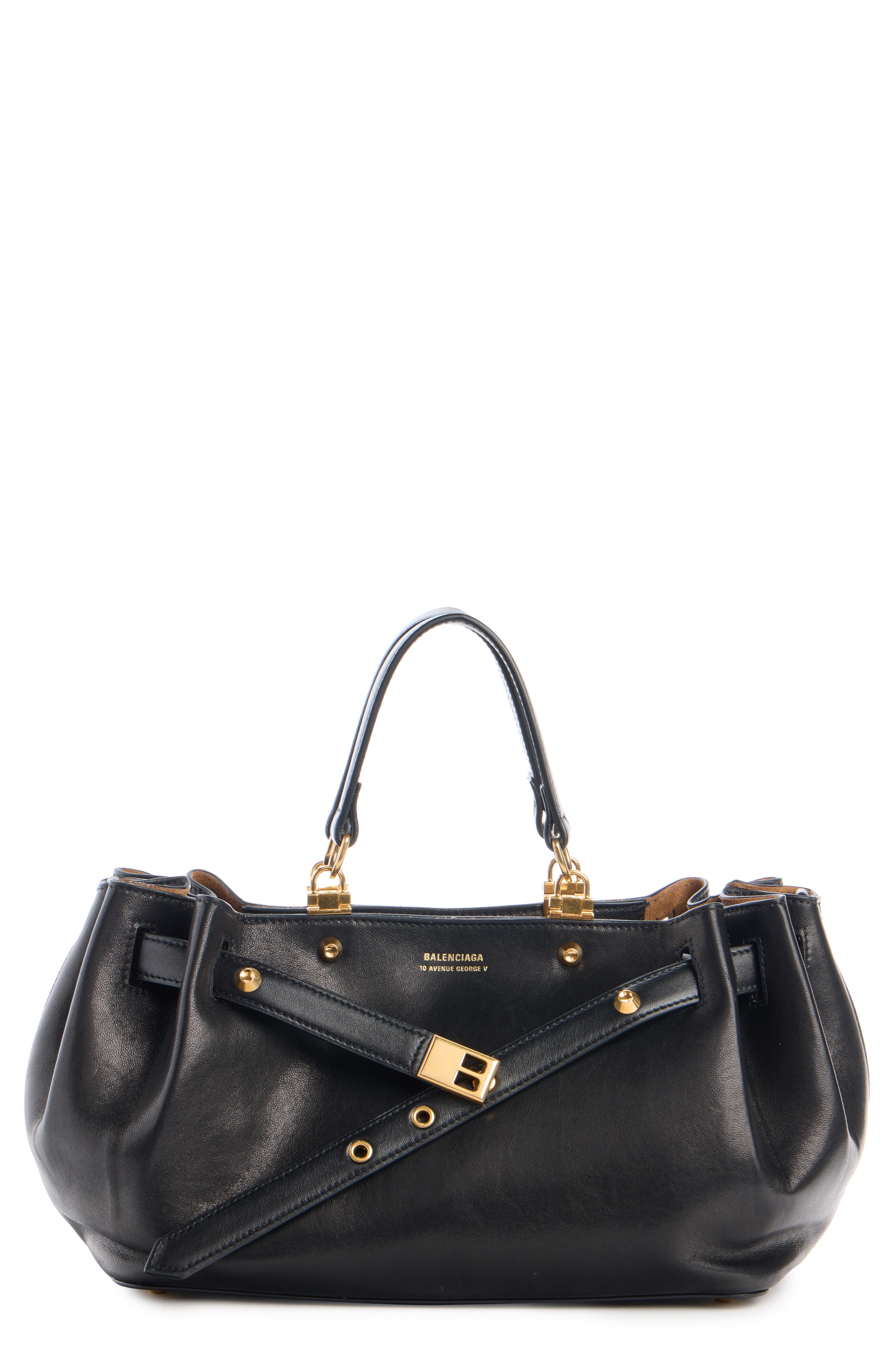 Small Fan Leather Carryall, Main, color, 1000 BLACK