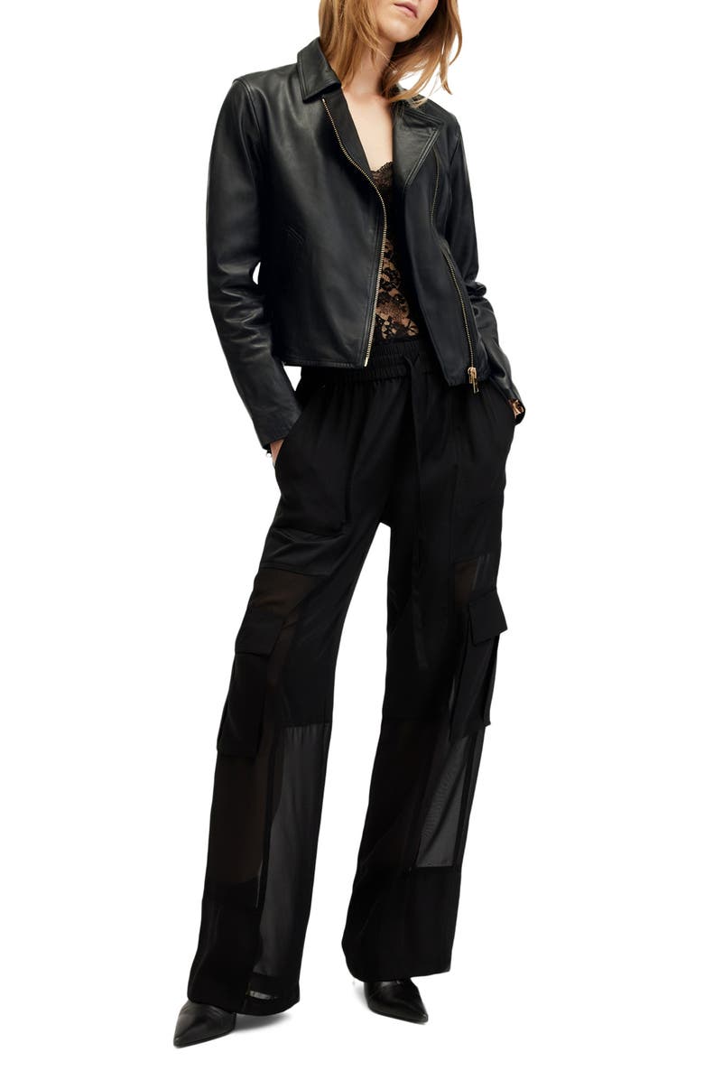 AllSaints Vela Leather Biker Jacket, Alternate, color, Black/ Gold