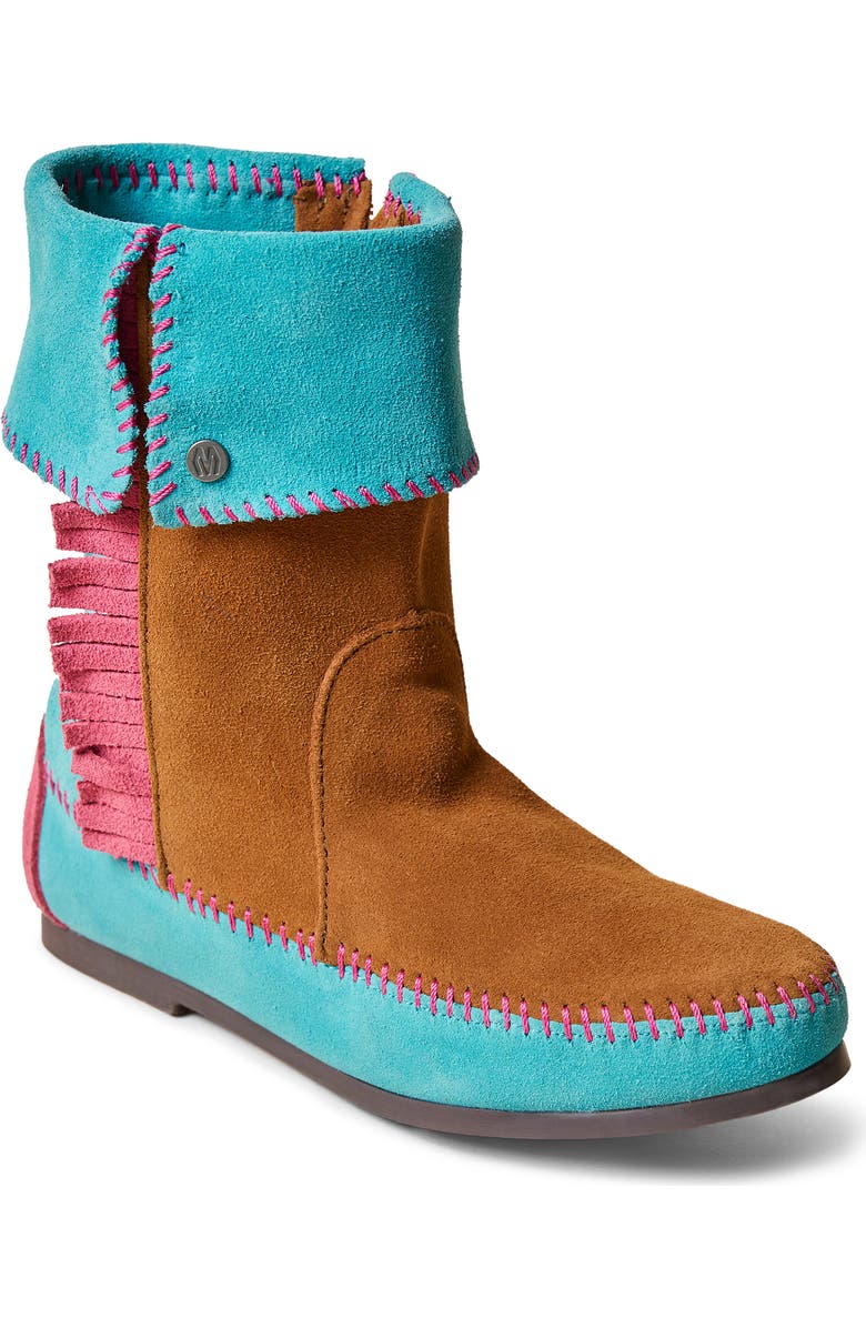 Minnetonka x Stranger Things Holly Wheeler Boot, Main, color, Pink Turq Brown Multi