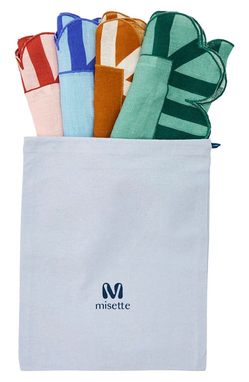 Misette Scallop Stripe 4-pack Linen Napkins In Dark Base Red