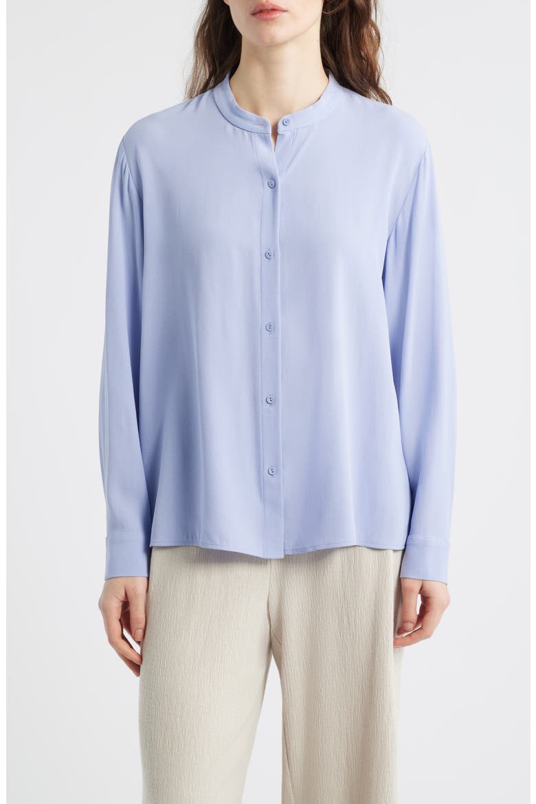 Mandarin Collar Silk Button-Up Shirt, Main, color, PLUME