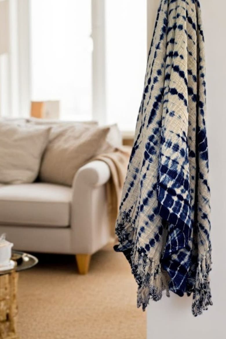 Indigo Shibori Throw, Alternate, color, Vines