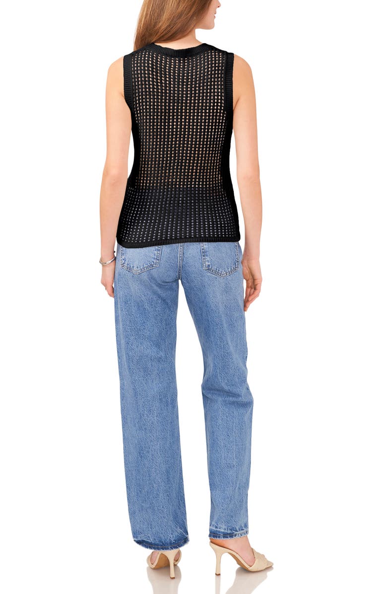 Vince Camuto Open Knit Sweater Tank, Alternate, color, Rich Black