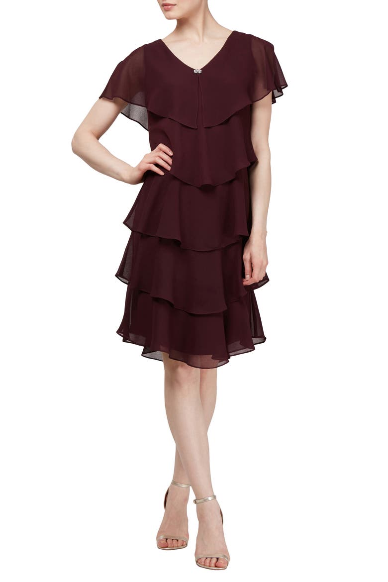 Georgette Ruffle Tiered Dress, Main, color, FIG