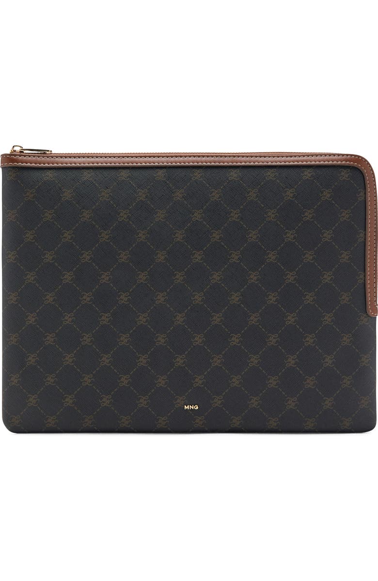 MANGO Monogram Logo Faux Leather Laptop Case, Main, color, Brown