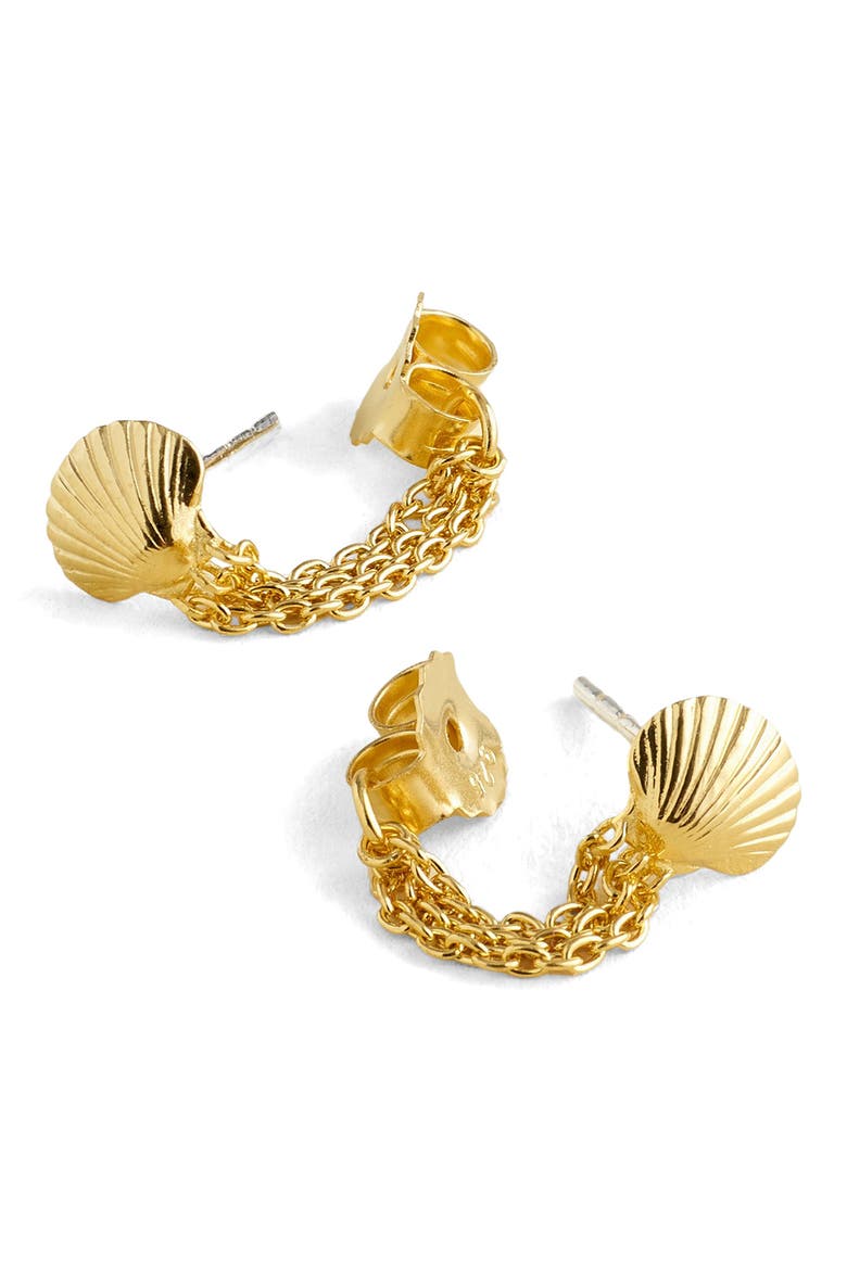 Demi-Fine Shell Chain Stud Front/Back Earrings, Main, color, 14K GOLD