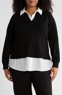 Adrianna Papell V-Neck Twofer Sweater