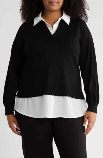 Adrianna Papell V-Neck Twofer Sweater