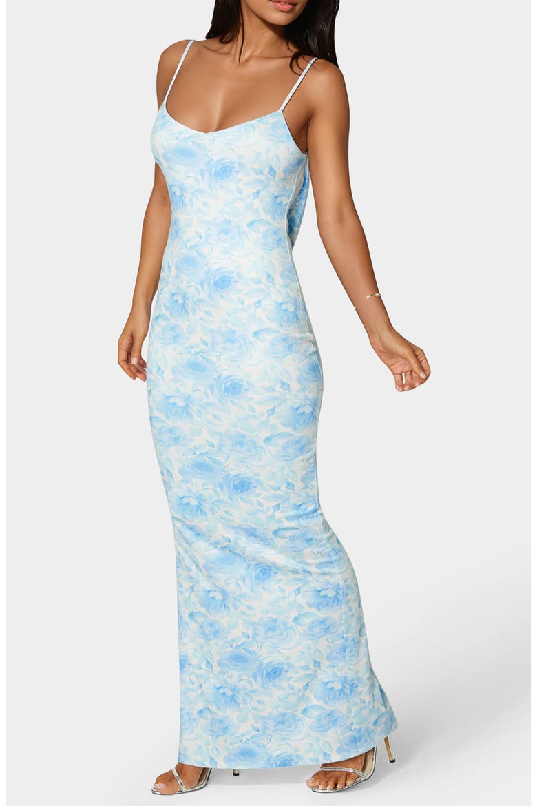 Backless Maxi Dress, Alternate, color, BLUE FLORAL