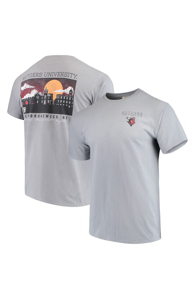 IMAGE ONE Men's Gray Rutgers Scarlet Knights Team Comfort Colors Campus Scenery T-Shirt, Main, color, 