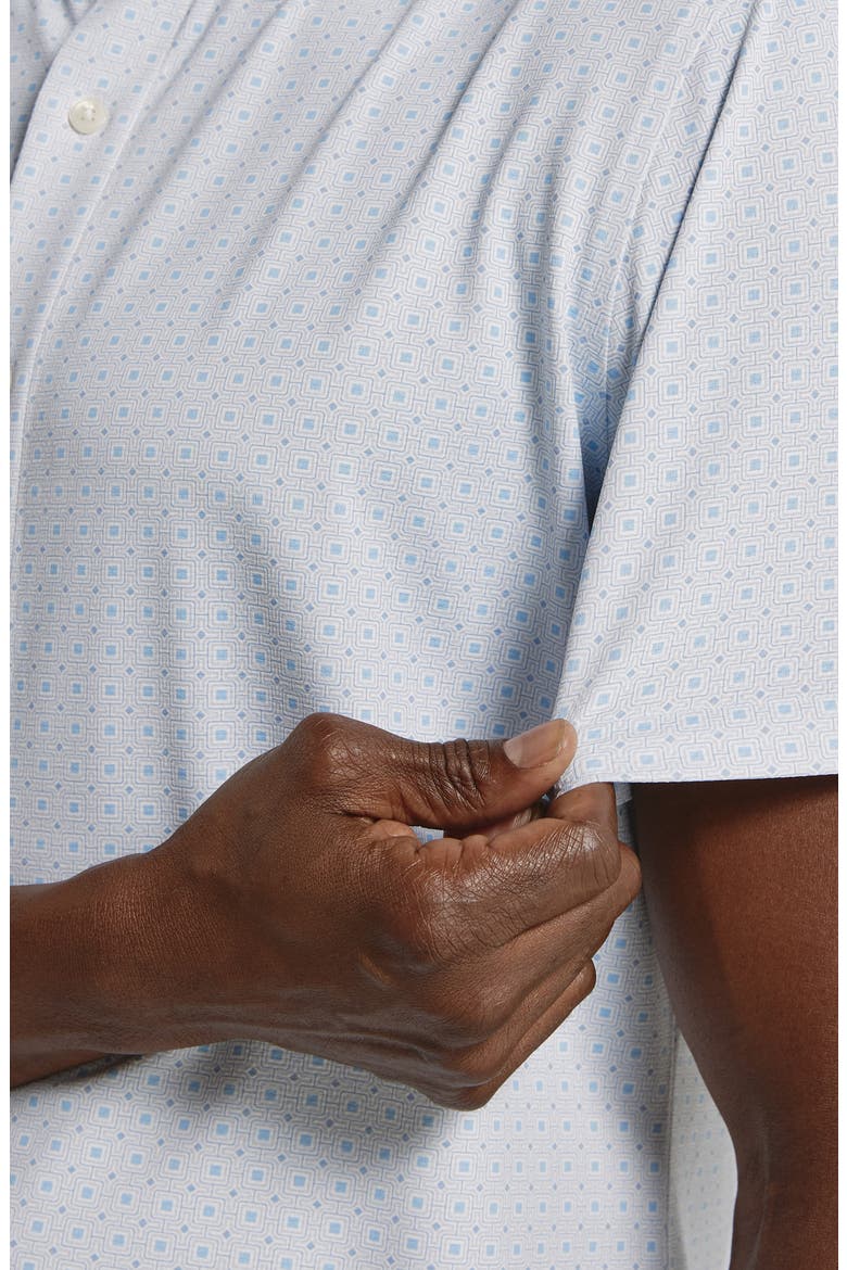 Cassian Geometric Print Short Sleeve Performance Button-Up Shirt, Alternate, color, LIGHT BLUE