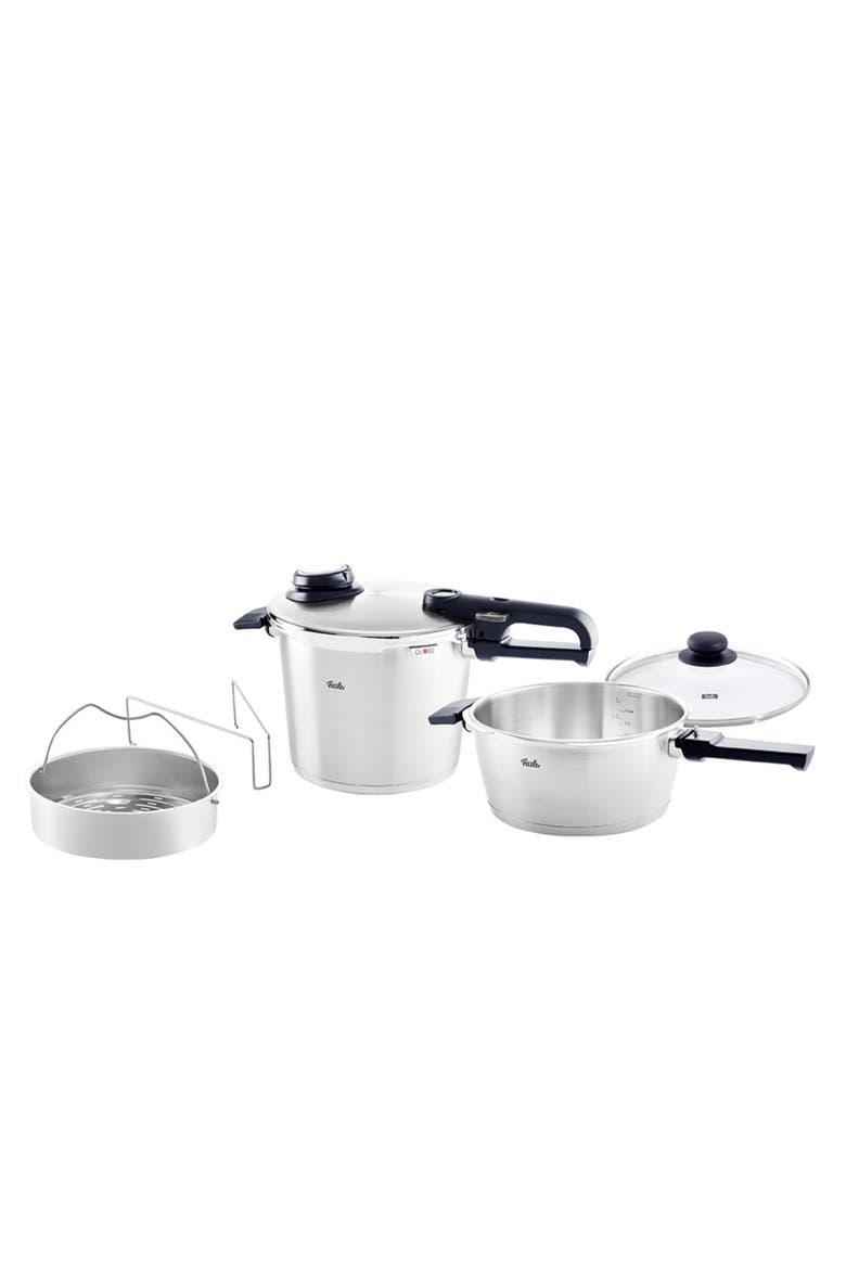 Vitavit Premium Pressure Cooker Set, with Steamer Insert and Tripod and Glass Lid, Main, color, Stainless Steel