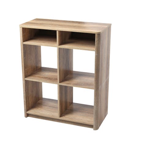 Radius Console Table Shelf with 4 Square Cube Storage Compartments, Coastal Oak