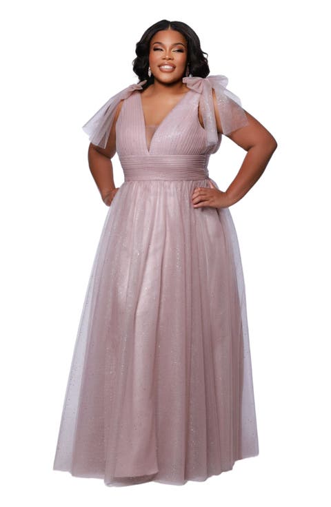 V-Neckline Bra-Friendly Plus Size A-line Gown with Bows