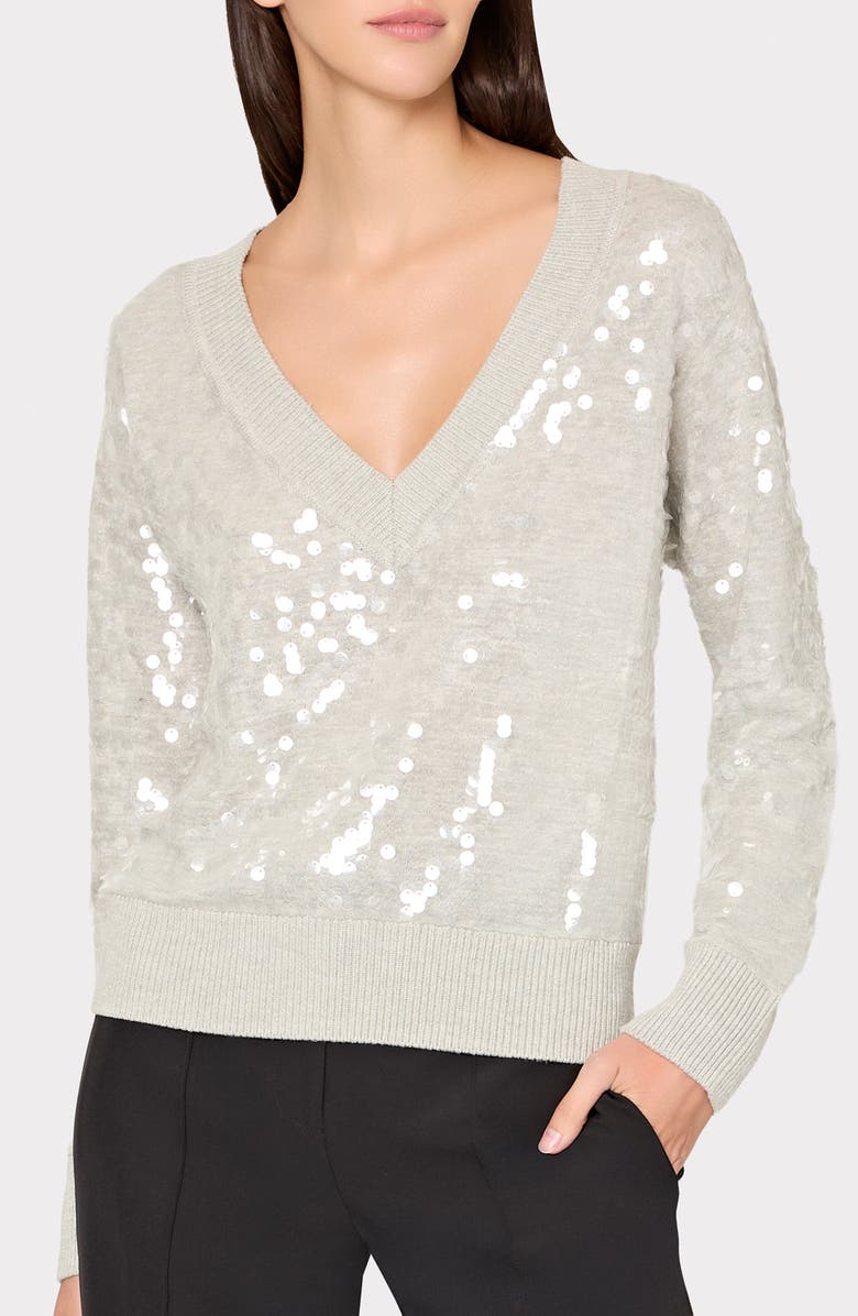 Milly Ilaria Sequin Sweater, Main, color, Light Heather