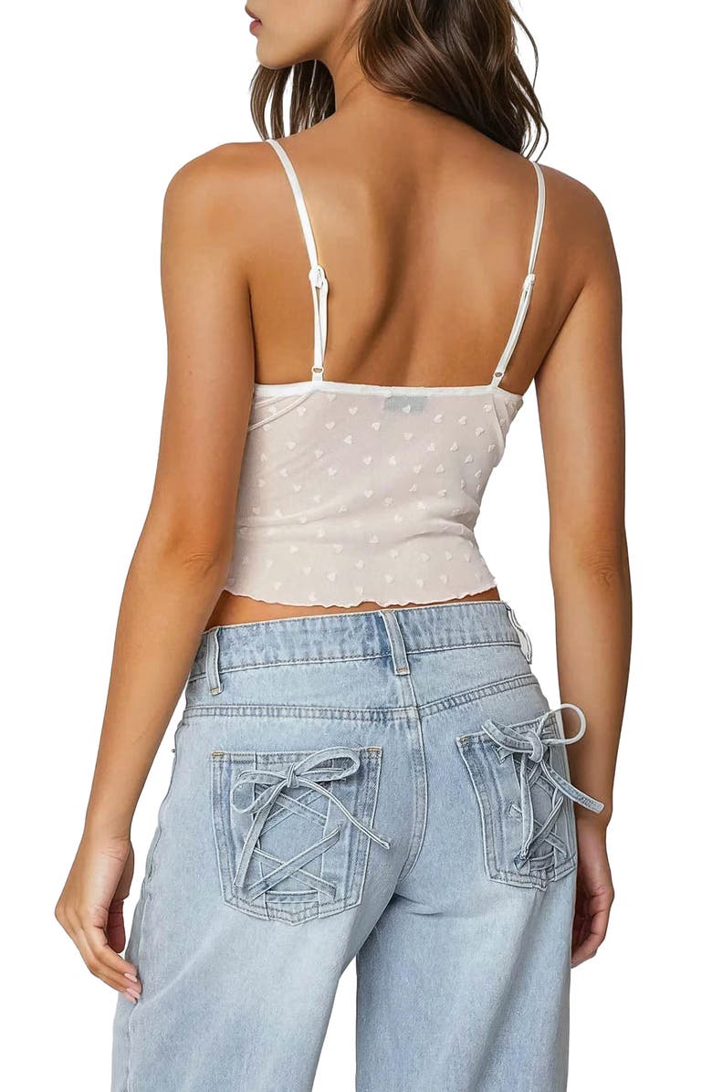 EDIKTED Posey Heart Embroidery Stretch Cotton Mesh Tank, Alternate, color, White