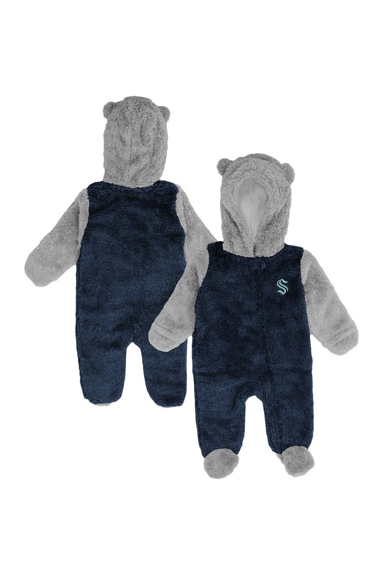 Newborn & Infant Navy Seattle Kraken Game Nap Teddy Fleece Bunting Full-Zip Sleeper, Main, color, Navy
