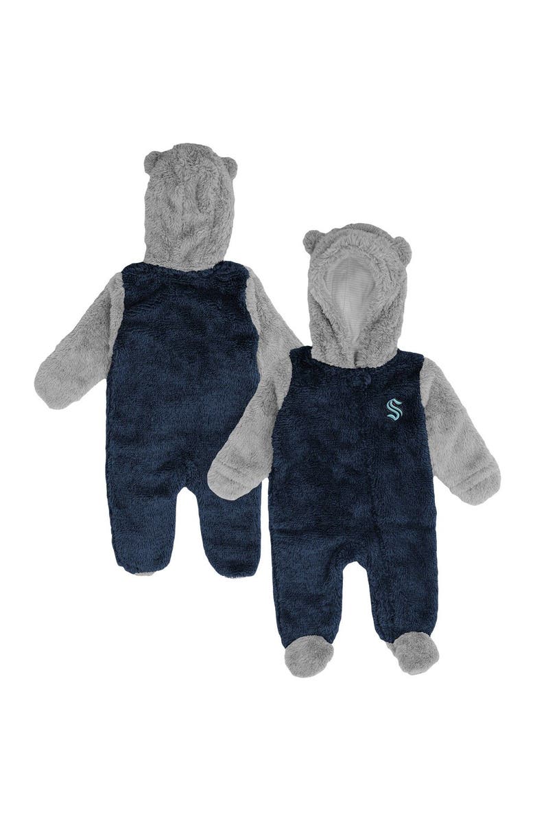 Outerstuff Newborn & Infant Navy Seattle Kraken Game Nap Teddy Fleece Bunting Full-Zip Sleeper, Main, color, Navy