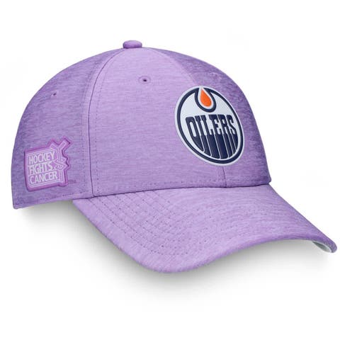 Men's Fanatics Heather Purple Edmonton Oilers 2020 Hockey Fights Cancer Adjustable Hat