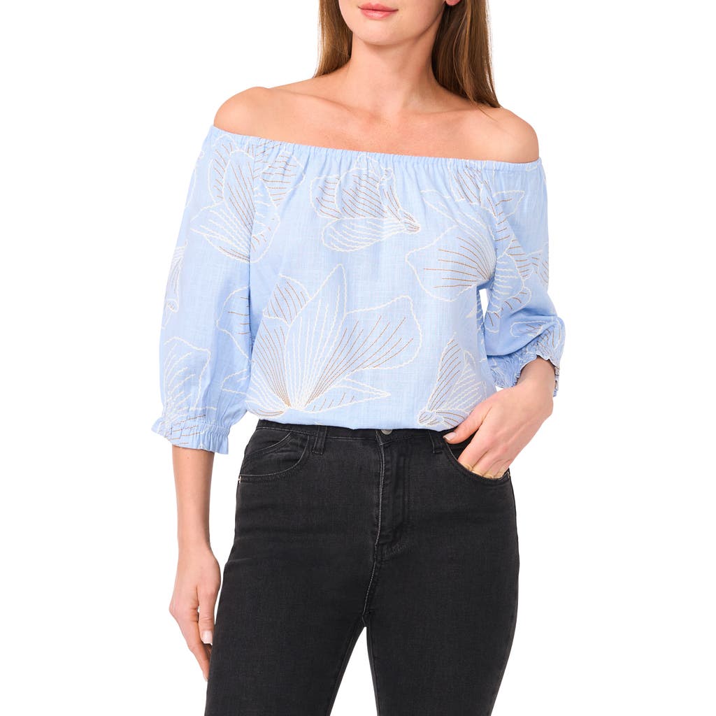 Shop Cece Off-the-shoulder Puff Sleeve Top In Windsurfer Floral