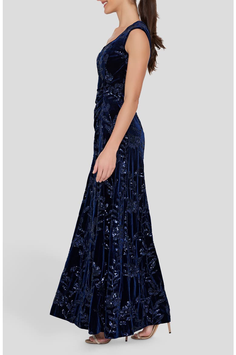Sequin Velvet Gown, Alternate, color, NAVY