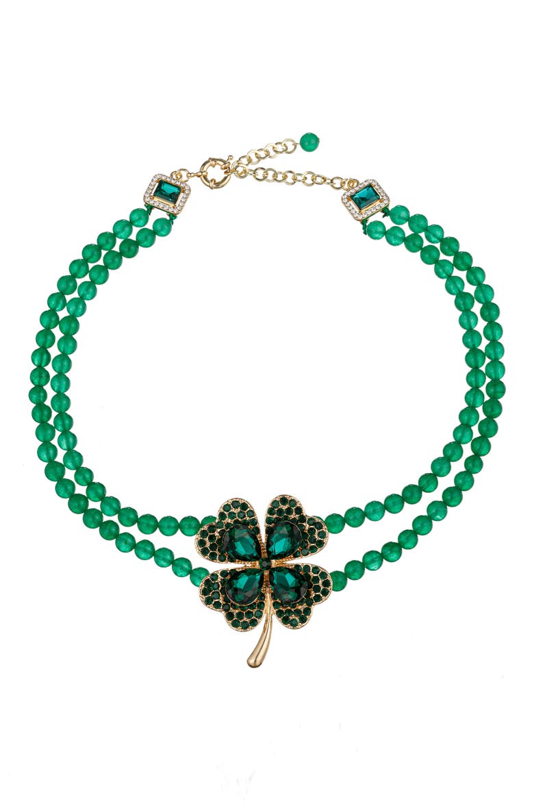 Clover Beaded Necklace, Main, color, GREEN