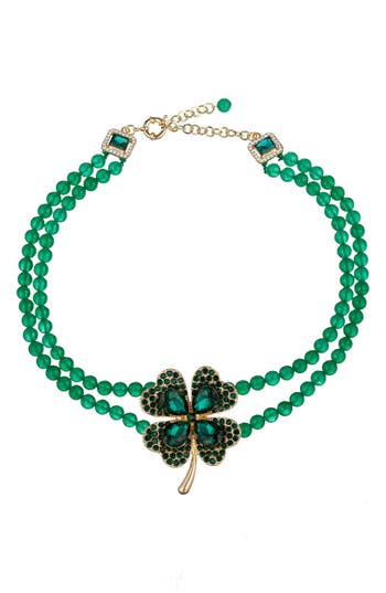 Eye Candy Los Angeles Clover Beaded Necklace In Green