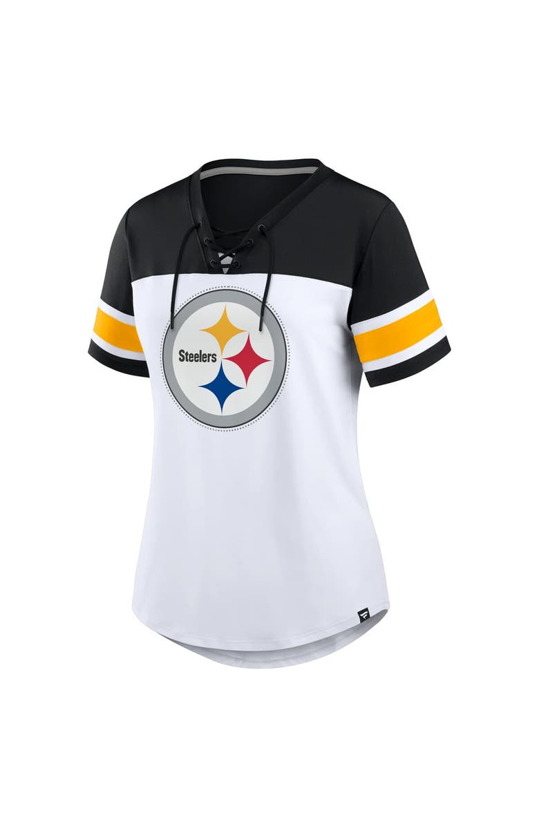 FANATICS Women's Fanatics White/Black Pittsburgh Steelers Athena Rhinestone Lace-Up V-Neck T-Shirt, Alternate, color, White