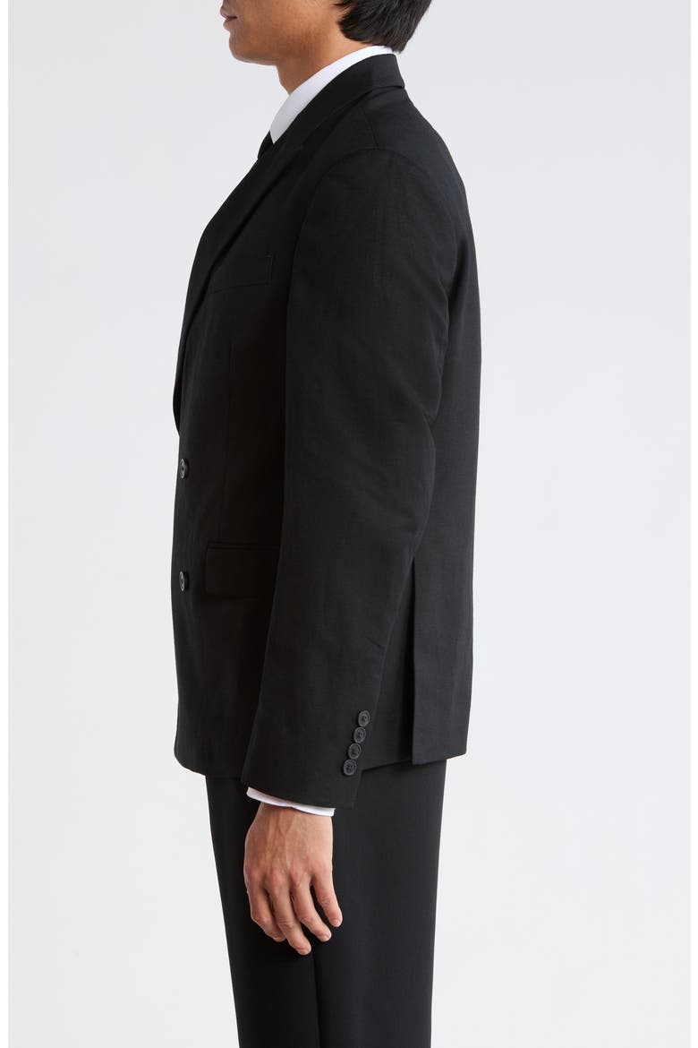 Black Linen Blend Double Breasted Sport Coat, Alternate, color, BLACK