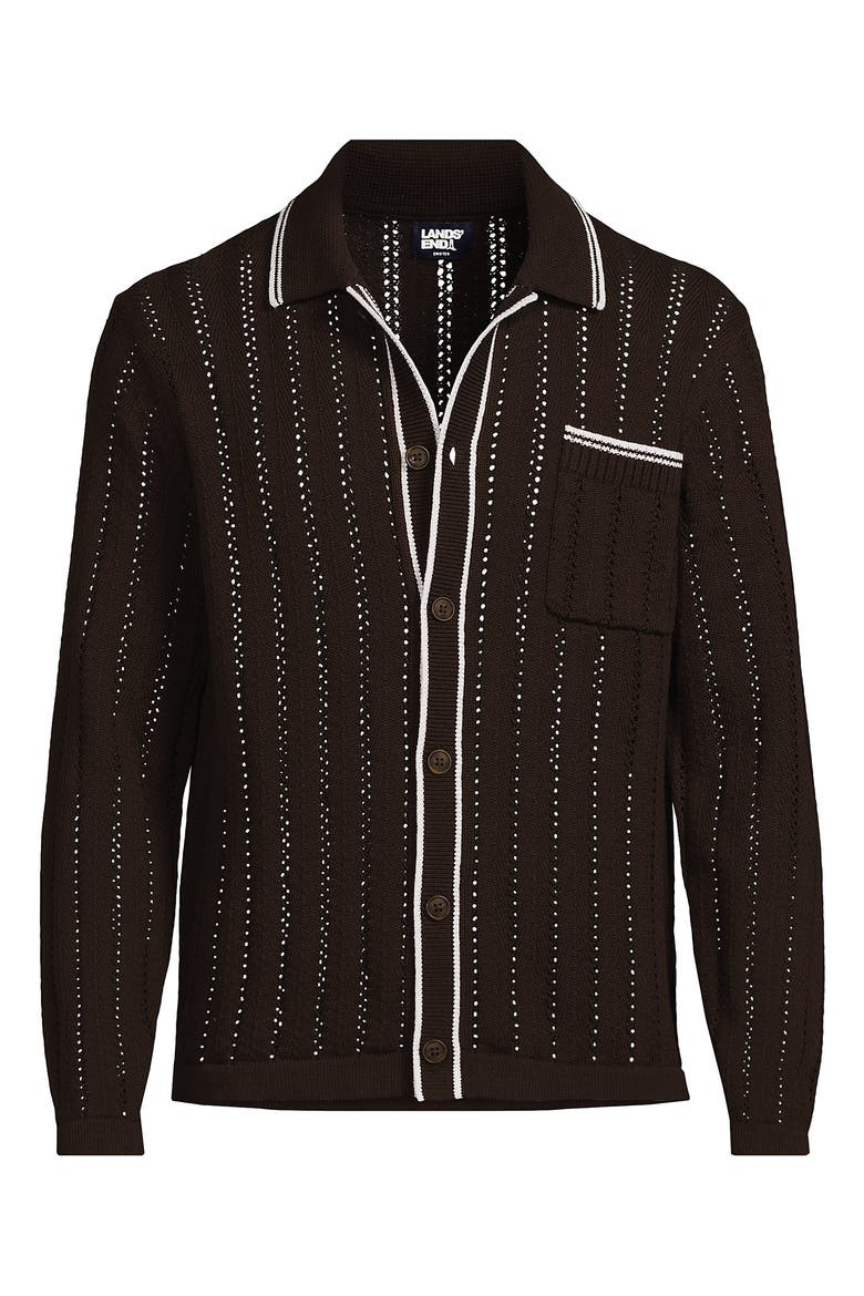 Long Sleeve Button Through Summer Polo Cardigan, Alternate, color, Rich Coffee