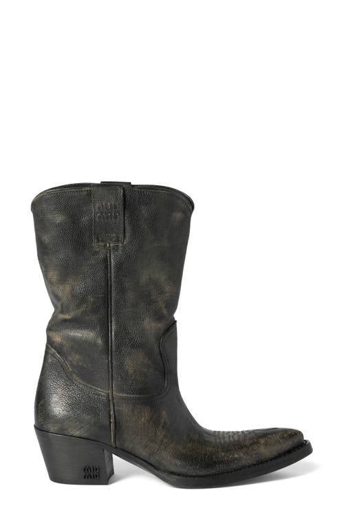 Miu Miu Leather Boots In Nero