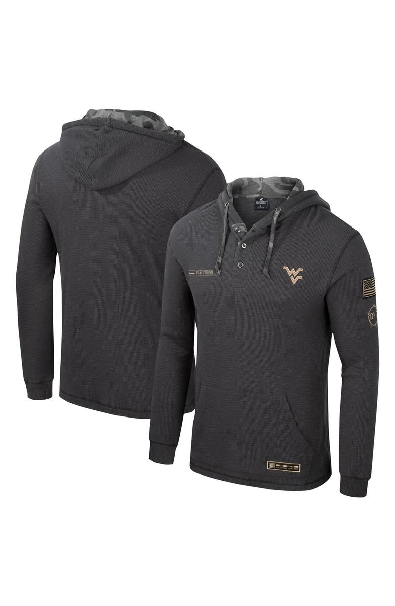 COLOSSEUM Men's Colosseum Charcoal West Virginia Mountaineers OHT Military Appreciation Henley Pullover Hoodie, Main, color, 