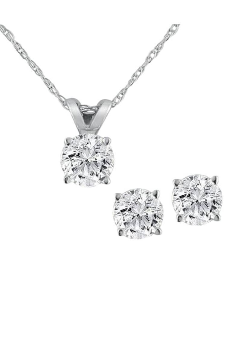 Bliss Diamond 1/2Ct TW Diamond Solitaire Necklace Studs Set 14K Gold Lab Grown, Main, color, White Gold