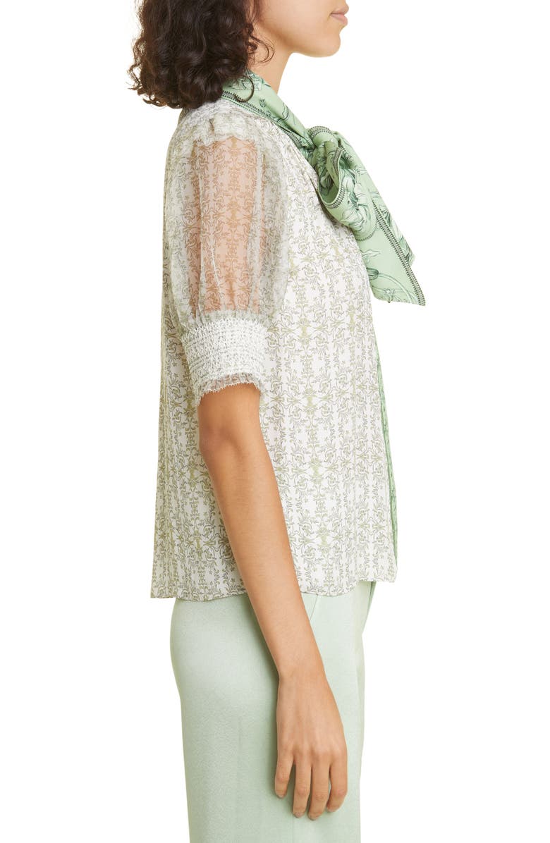 Alice + Olivia Brentley Tie Neck Puff Sleeve Blouse, Alternate, color, 