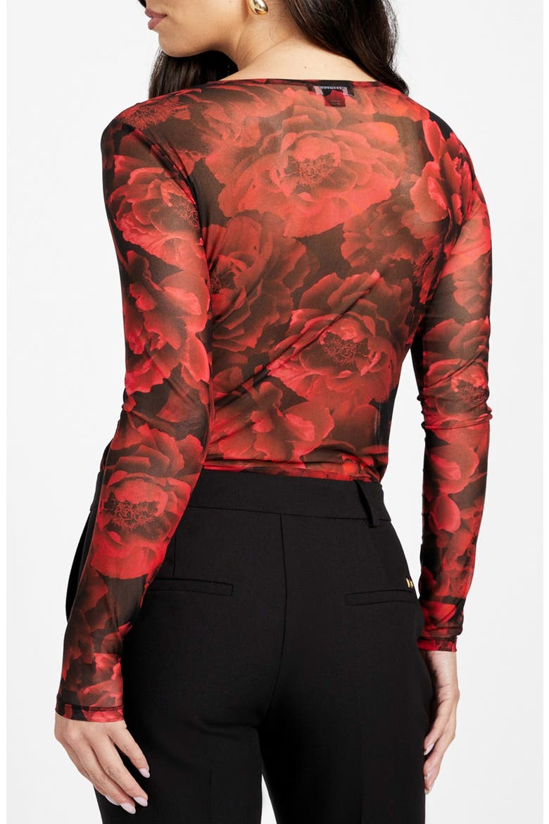 Passion Flower Mesh Bodysuit, Alternate, color, RED/ BLACK