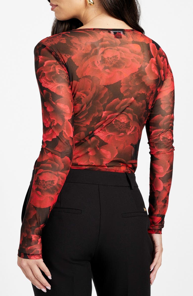 Marciano Passion Flower Mesh Bodysuit, Alternate, color, Red/ Black