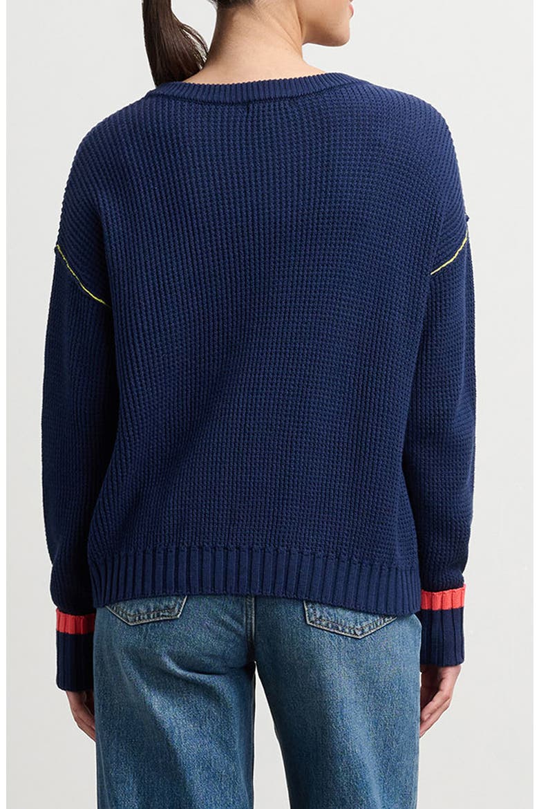 Contrast Stitch Waffle Knit Cotton Blend Sweater, Alternate, color, NAVY