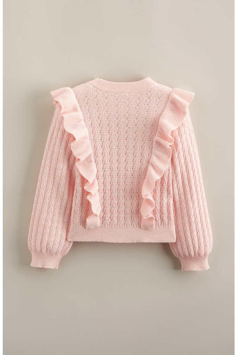 Kids' Ruffle Cotton Pointelle Sweater, Alternate, color, PINK FONDANT
