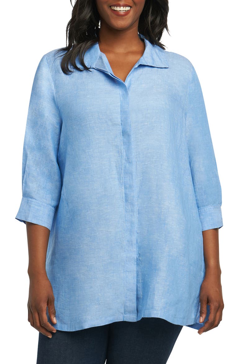 Chambray Linen Tunic Shirt, Main, color, HARBOR BLUE