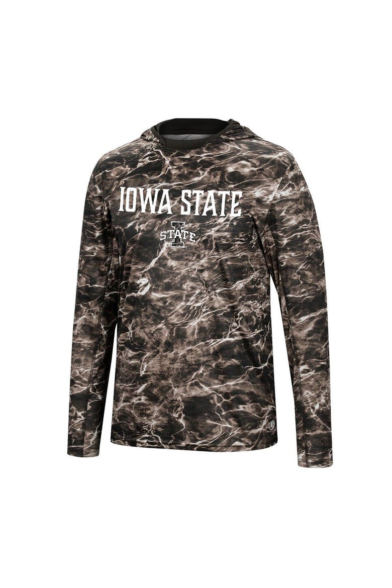 Men's Colosseum Black Iowa State Cyclones Mossy Oak SPF 50 Performance Long Sleeve Hoodie T-Shirt, Alternate, color, Black