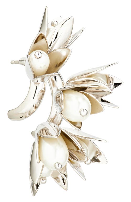 Simone Rocha Encased Faux Pearl Flower Cluster Earrings In Burgundy