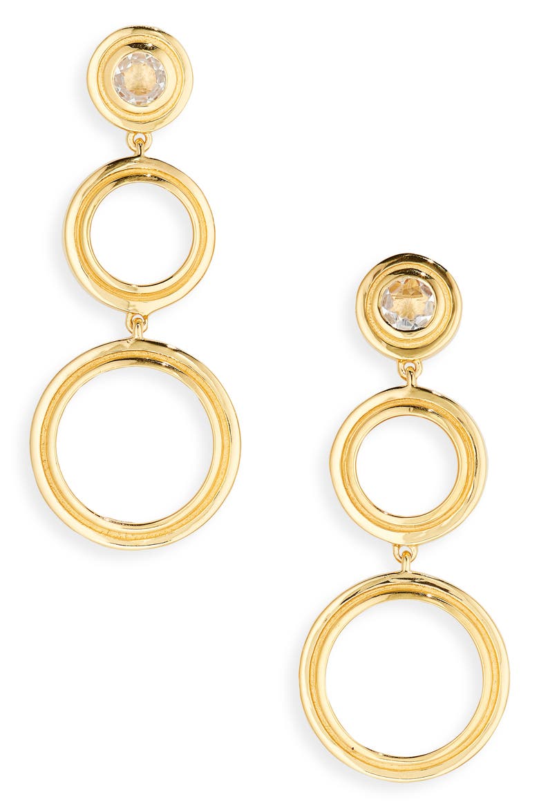 Signet Triple Drop Earrings, Main, color, CRYSTAL QUARTZ/ GOLD
