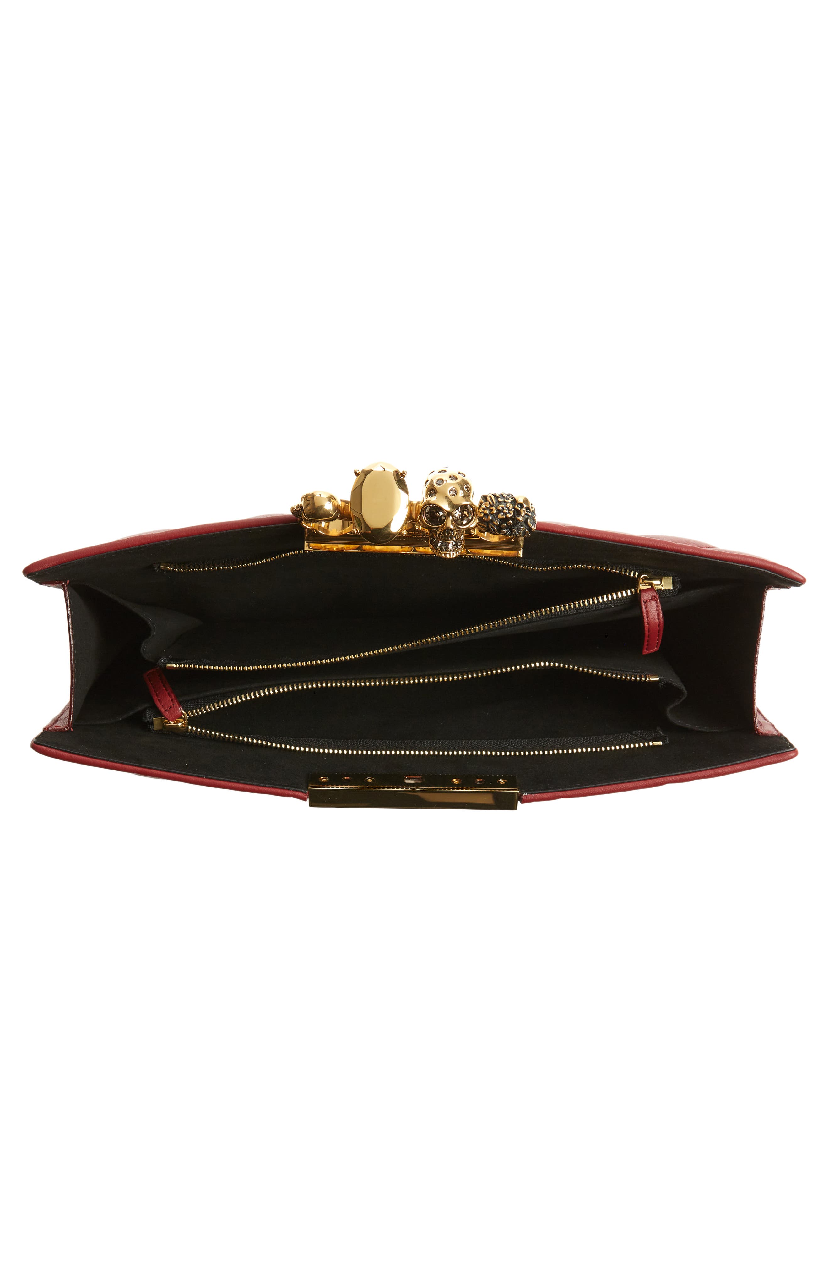 Alexander McQueen Knuckle Ring Quilted Leather Clutch, Alternate, color, OXBLOOD