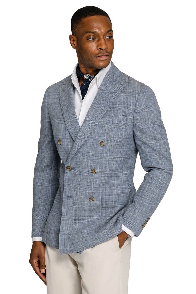 Douglas Double Breasted Plaid Blazer, Alternate, color, BLUE