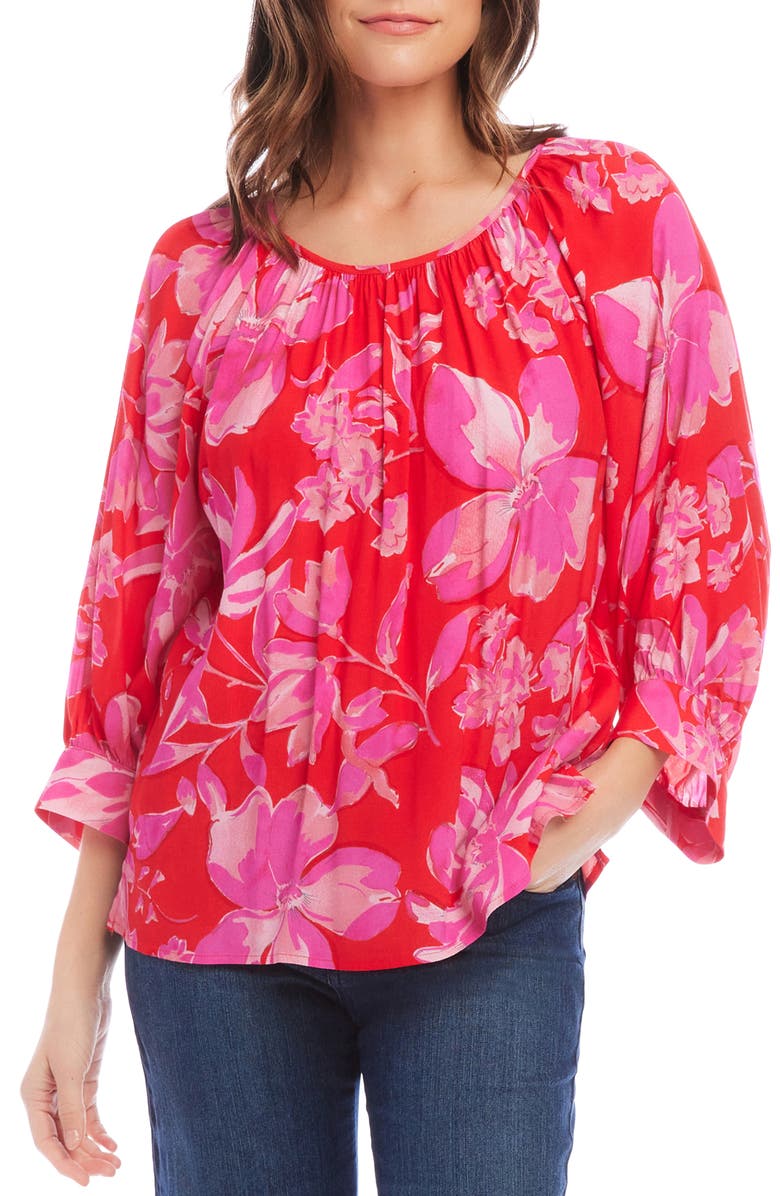 Karen Kane Floral Balloon Sleeve Top, Main, color, 